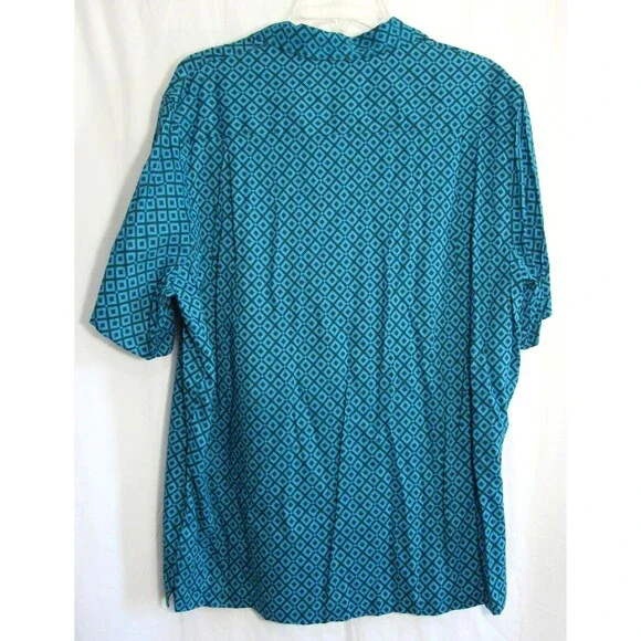 Reyn Spooner Blue & Green Geometric Short Sleeve Button Down Shirt Size M EUC - Picture 2 of 4